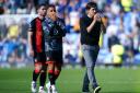 Bournemouth manager Andoni Iraola (right) applauds the fans following victory after the final whistle in the Premier League match at Goodison Park, Liverpool. Picture date: Saturday August 31, 2024.