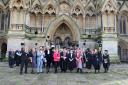 Students and staff outside Wells Cathedral