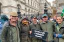 Pippa and Barney (second and third from left) at the protest on Tuesday