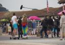 Filming taking place on the promenade on Sandbanks beach on Wednesday March 31 2022 for The Sandman.