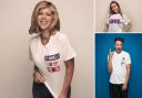 Kate Garraway, Rose Ayling-Ellis and Roman Kemp sporting the T-shirts for Comic Relief (PA)