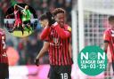 Main: Jamal Lowe in action for Cherries. (Pic: Richard Crease) Left: Jamal Lowe in action for Hampton & Richmond v Poole Town. (Pic: Andy Orman) Right: Non-League Day takes place this weekend. (Pic: nonleagueday.co.uk)