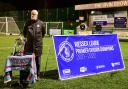 Presentation of the Wessex League Premier Division trophy to Hamworthy United after their game with Baffins Milton Rovers on Tue 12th April 2022 at The County Ground, Hamworthy, Dorset. Photo: Ian Middlebrook.