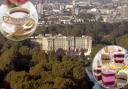 Background - Buckingham Palace (PA). Circles - (Left) a tea cup and saucer and (right) desserts (Canva).