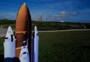 The new Nasa moon rocket is seen on Launch Pad 39-B (Brynn Anderson/PA)