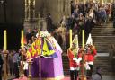 The coffin of Queen Elizabeth The Queen Mother, in Westminster Hall, London, where she was lying-in-state before her funeral (PA)