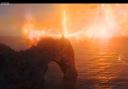 Doctor Who at Durdle Door. Image BBC.