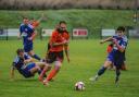 Brett Pitman, centre, scored 50 times for AFC Portchester in the 2022/23 season