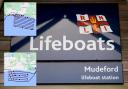 Mudeford lifeboat station. Maps showing tracking of lifeboat in search.