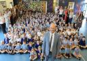 Hillside First School headteacher Dave Graves with staff and pupils