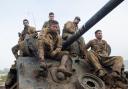 The Tank Museum's Sherman 'Fury' with film stars including Brad Pitt.