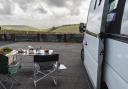 View of sea through Purbeck Hills Weston Farm Motorhome