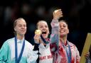 Bryony Page, centre, won gold in Paris