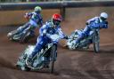 Poole Pirates Speedway v  Workington Comets  in BSN Series Semi-final 1st leg at Wimborne Road. Heat 7  Tom Brennan (red)