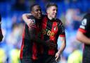 Bournemouth's Luis Sinisterra (left) and Ryan Christie celebrate after the final whistle in the