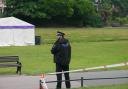 A police officer manning a cordon in Bournemouth's Lower Gardens on Sunday