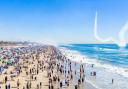 Pacific Airshow Huntington Beach crowd watching Jeff Boerboon in his one-of-kind Yak-110