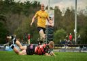 Maverick Goodchild dives over to score during the match between Bournemouth and Winchester  played