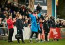 Bournemouth’s backroom staff and crowd celebrate their nail biting win in the match between