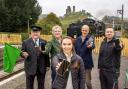 Left to right: A Swanage Railway porter; Peter Milford of Swanage Railway; Verity Reardon from Dorset Council's Digital Place team; Cllr Richard Biggs, Dorset Council's deputy leader and Matthew Khan from Execelerate.