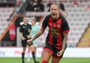 Katie James celebrating her first goal