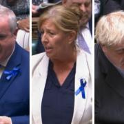 Ian Blackford, Julie Marson, and Boris Johnson were among the MPs wearing blue ribbons at PMQs on Wednesday