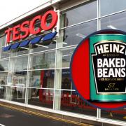 (Background) Tesco. ( Circle) Heinz Baked Beans. Credit: PA