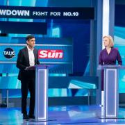 Liz Truss and Rushi Sunak during  latest head-to-head debate for the Conservative Party leader candidates. Picture: PA