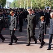 The Duke of Edinburgh, Prince William, Earl Spencer, Prince Harry and the Prince of Wales follow behind the coffin of Diana, Princess of Wales (PA)