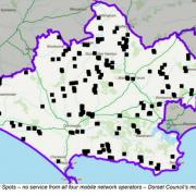 Dorset Council's map of 'not spots' where digital mobile phone coverage is poor