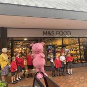 St Johns children with Percy Pig and the town crier