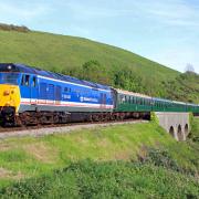 Class 50 No. 50 026 Indomitable at Corfe Castle on Friday.