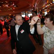 bDanceathon2 - Pic by Richard Crease - Radio Solent presenter David Allen and his wife Hazel join in the fun at the danceathon at the Pavilion Ballrooom , Bournemouth