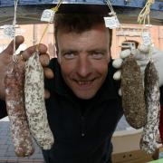 pix by Andy Horsfield - 02/07/04 - nfFst04 French market to launch Ringwood 10-day festival....Stephaue Bezard with his French Salami...