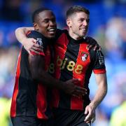 Bournemouth's Luis Sinisterra (left) and Ryan Christie celebrate after the final whistle in the