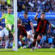 Bournemouth's Lewis Cook (right) celebrates scoring their side's second goal of the game during the Premier League match at Goodison Park, Liverpool. Picture date: Saturday August 31, 2024.