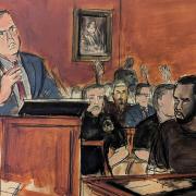 An artist’s impression shows Sean Combs, right, with his lawyer Marc Agnifilo in court (Elizabeth Williams via AP)