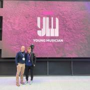 Hugo with his dad Jesper at the BBC Young Musician competition