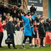 Bournemouth’s backroom staff and crowd celebrate their nail biting win in the match between