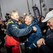 Pip Hare says goodbye to her mother and father, Mary and John Hare, before setting sail in the the solo, non-stop 24,300 mile Vendee Globe race, in her 60ft yacht Medallia at Les Sables d'Olonne, France.