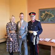 Rob pictured with his wife Carla and Lord Lieutenant of Dorset