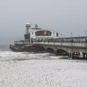 Bournemouth beach covered in snow, 2024