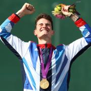 SHEER JOY: Peter Wilson celebrates his gold medal yesterday