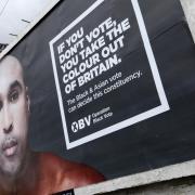 CAMPAIGN: An Operation Black Vote poster at the side of Alderney Post Office