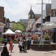 Picture by Richard Crease  - 10/06/14  - RC100614pPooleTown9 -    for 2014 Then and Now book.  Poole Town - Falklands Square looking  down the High Street.