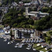 Airview70   pic by Richard Crease    Aerial  pix   Christchurch priory , Christchurch sailing  club and marina and quay. taken from the air   MUST CREDIT TAKEN WITH THE HELP OF BOURNEMOUTH  HELICOPTERS