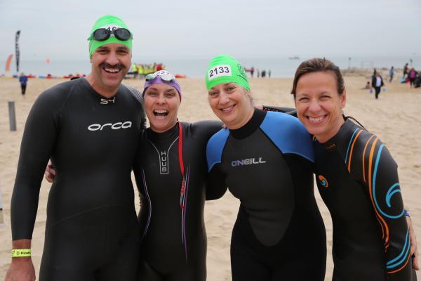 Swimmers taking part in the Poole Open Water swim  off  Sandbanks beach.