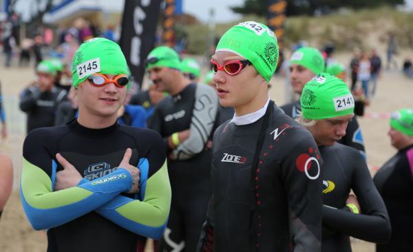 Swimmers taking part in the Poole Open Water swim  off  Sandbanks beach.