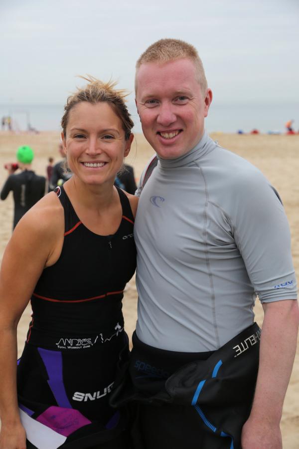 Swimmers taking part in the Poole Open Water swim  off  Sandbanks beach.