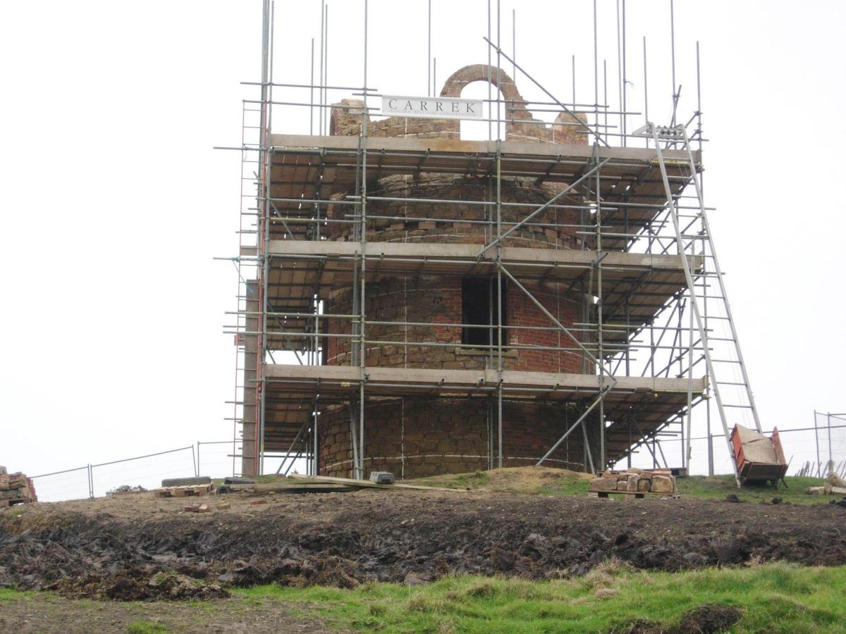 Pictures of Clavell Tower before and after it was rebuilt at Kimmeridge 